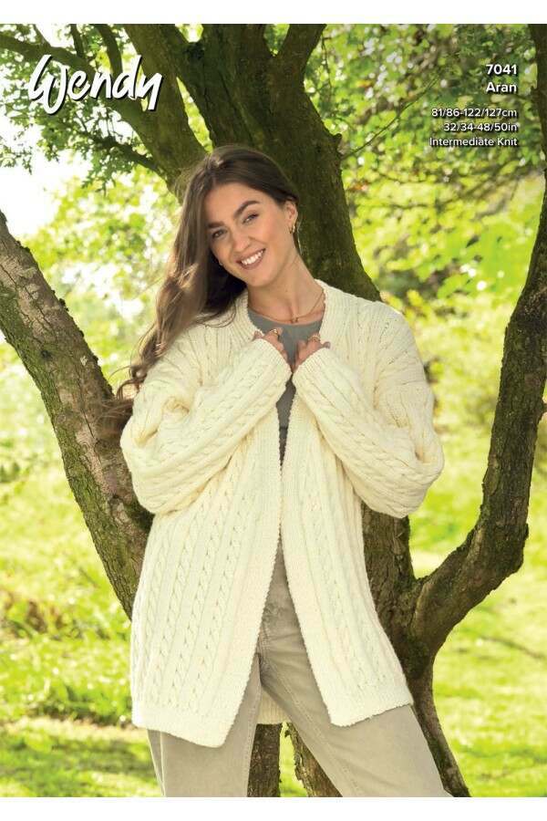 Wendy 7041 Knitting Pattern Aran Ladies Cable Cardigan