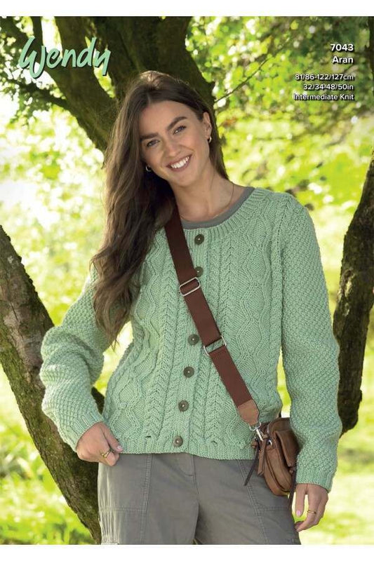 Wendy 7043 Knitting Pattern Aran Ladies Cardigan