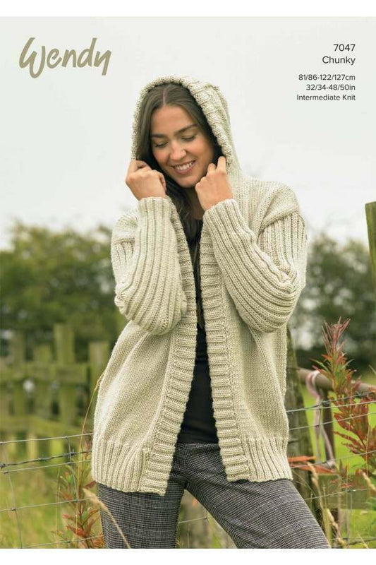Wendy 7047 Knitting Pattern Chunky Ladies Hooded Cardigan