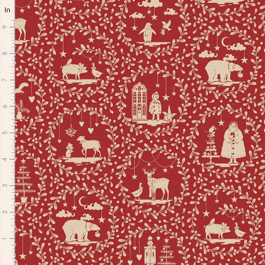 100% Cotton  by TILDA Paper Scenes - Burgundy