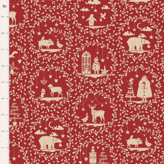 100% Cotton  by TILDA Paper Scenes - Burgundy