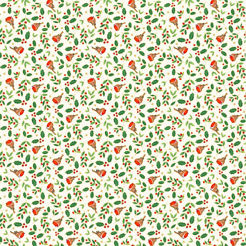 100% Cotton Robins - Cream by Makower