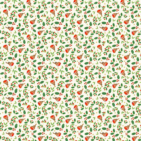 100% Cotton Robins - Cream by Makower