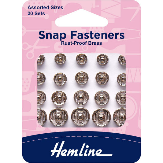 Hemline Snap Fasteners Assorted Sizes - Nickel - 20 Sets