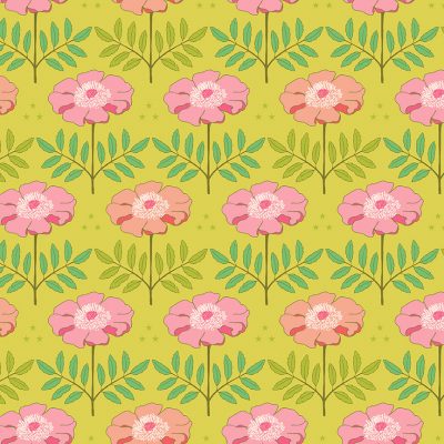 100% Cotton Enchanted Flower - Chartreuse By Makower