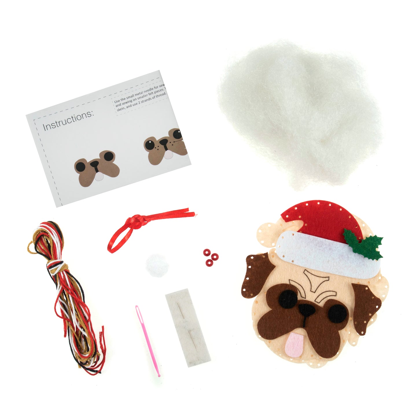 Felt Decoration Kit - Pug in a Santa Hat