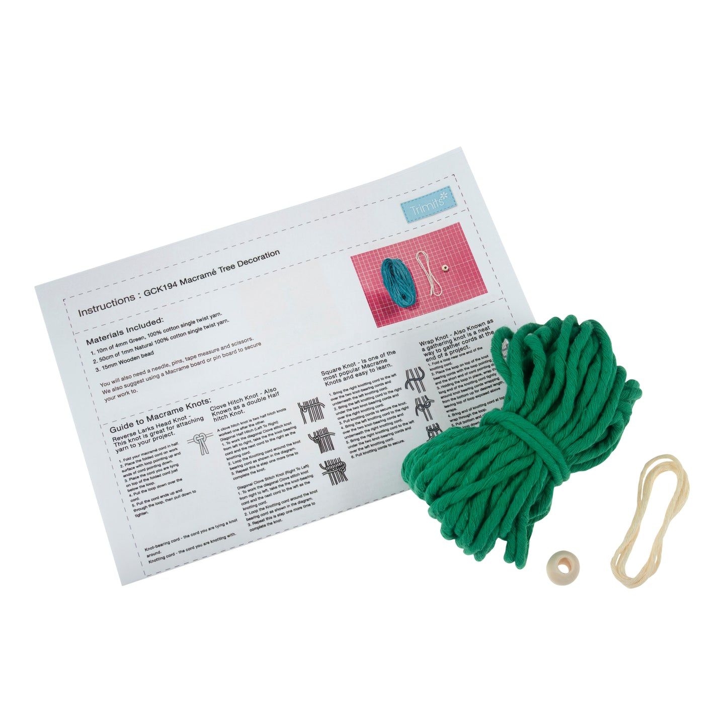 Macramé Kit: Decoration: Christmas Tree: Green