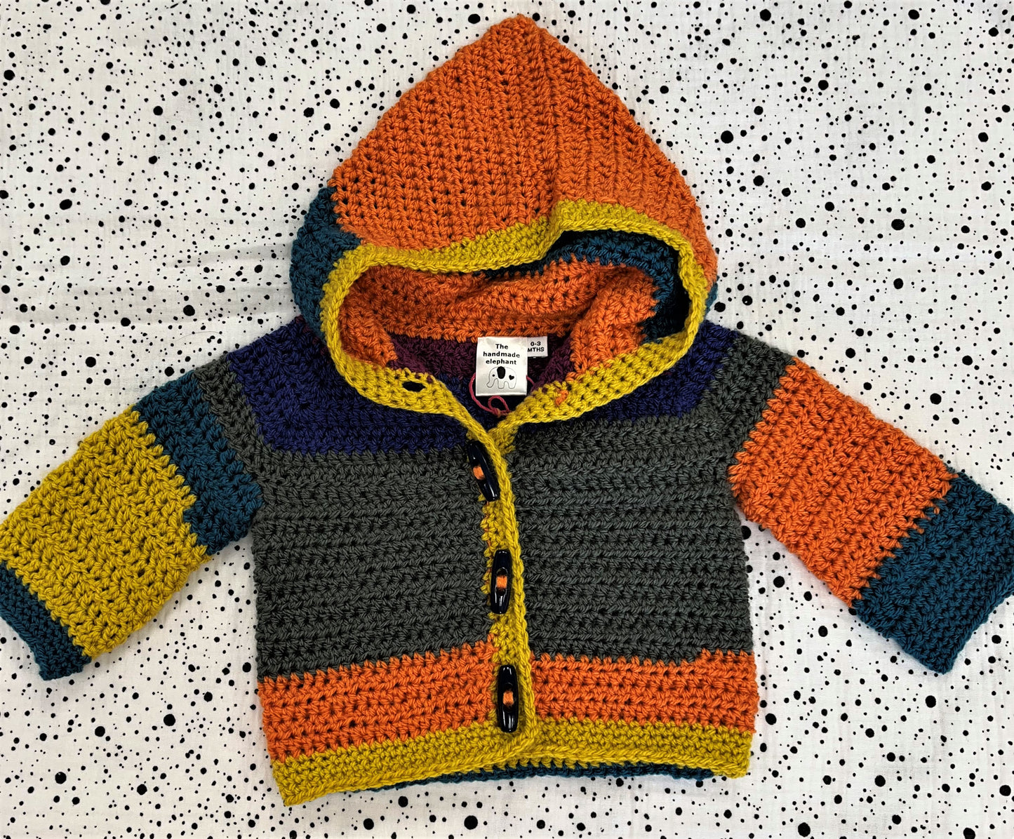Hand Crochet Hooded Jacket Age 0-3 Months