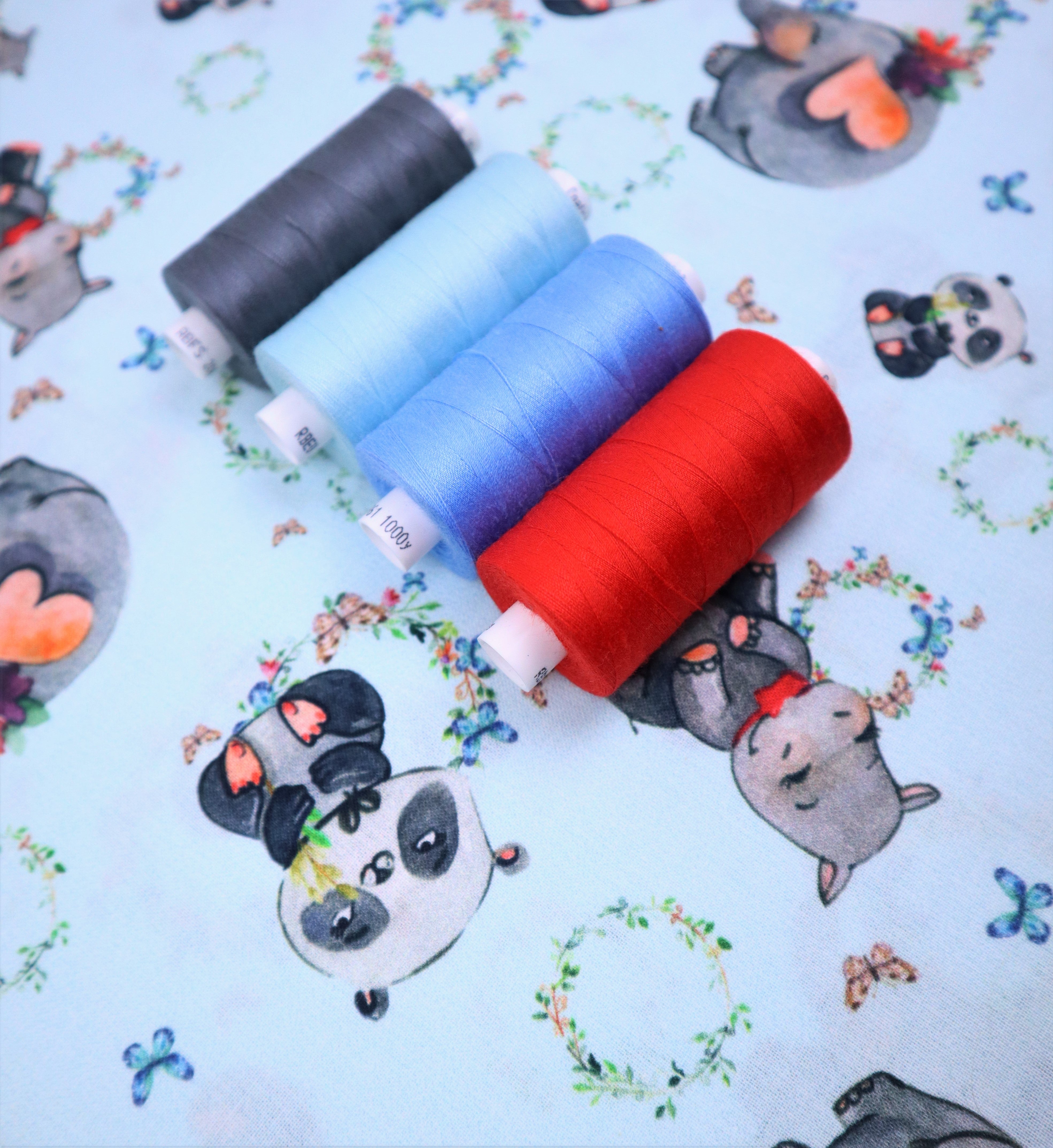 100% Cotton in Pale Blue Panda and Friends Print
