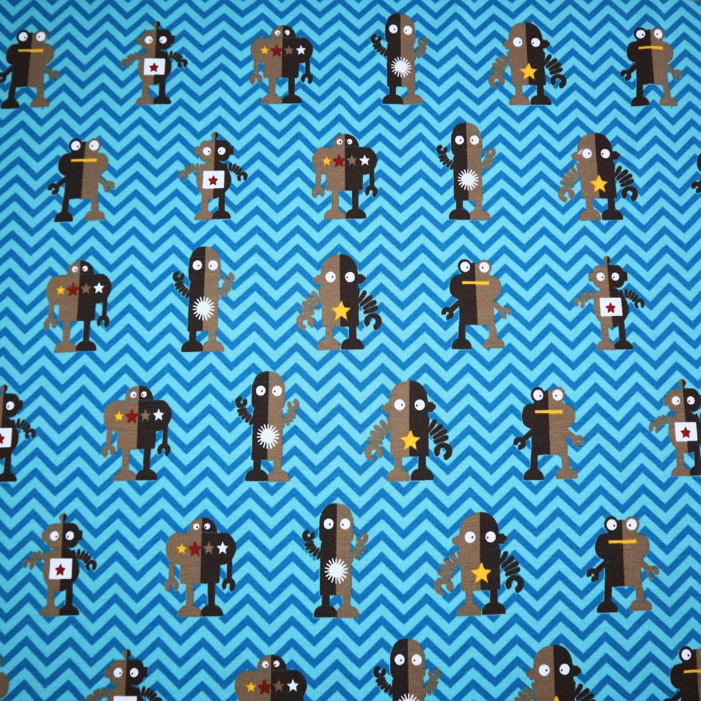 SALE Cotton Jersey in Robots to the Rescue Print