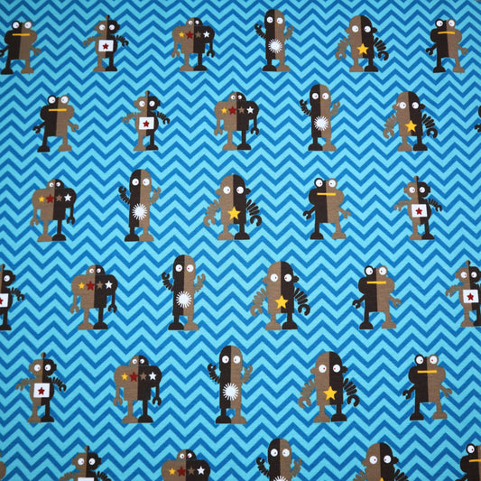SALE Cotton Jersey in Robots to the Rescue Print
