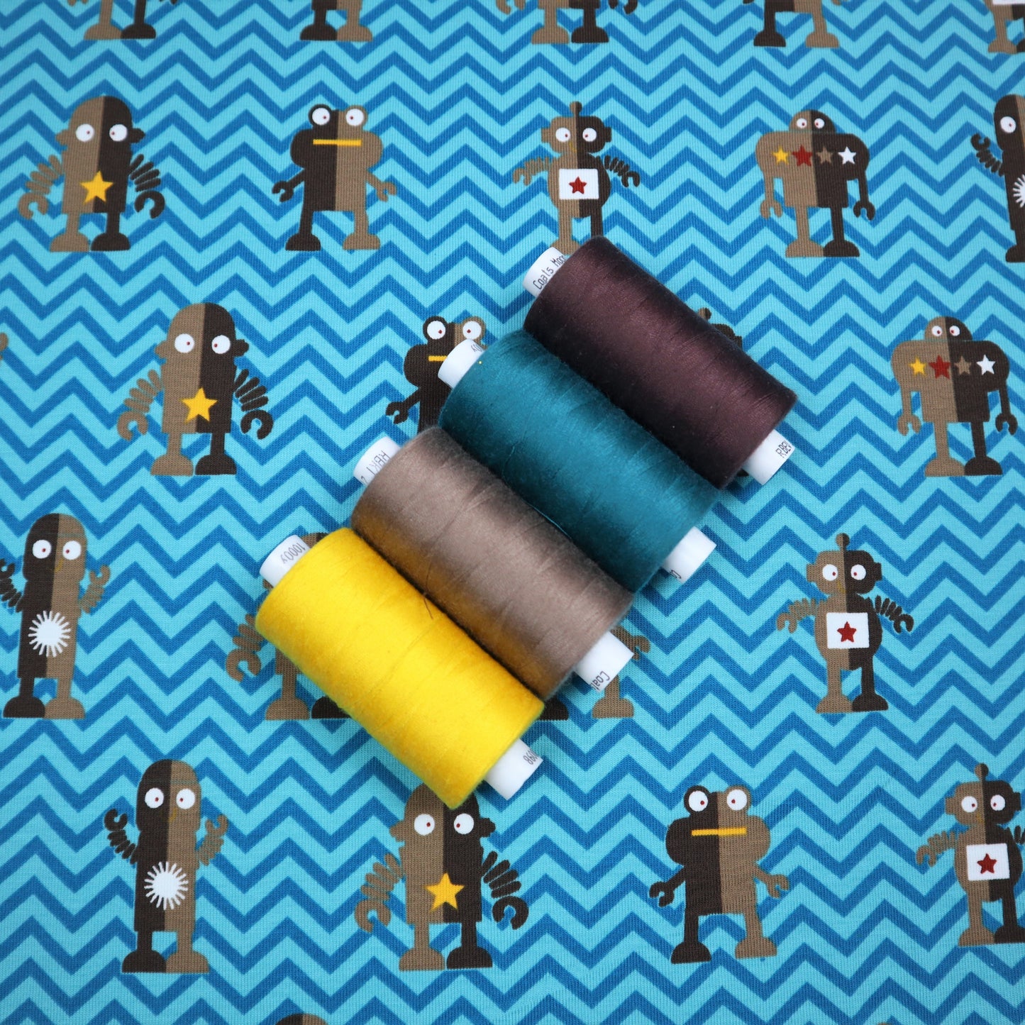 SALE Cotton Jersey in Robots to the Rescue Print