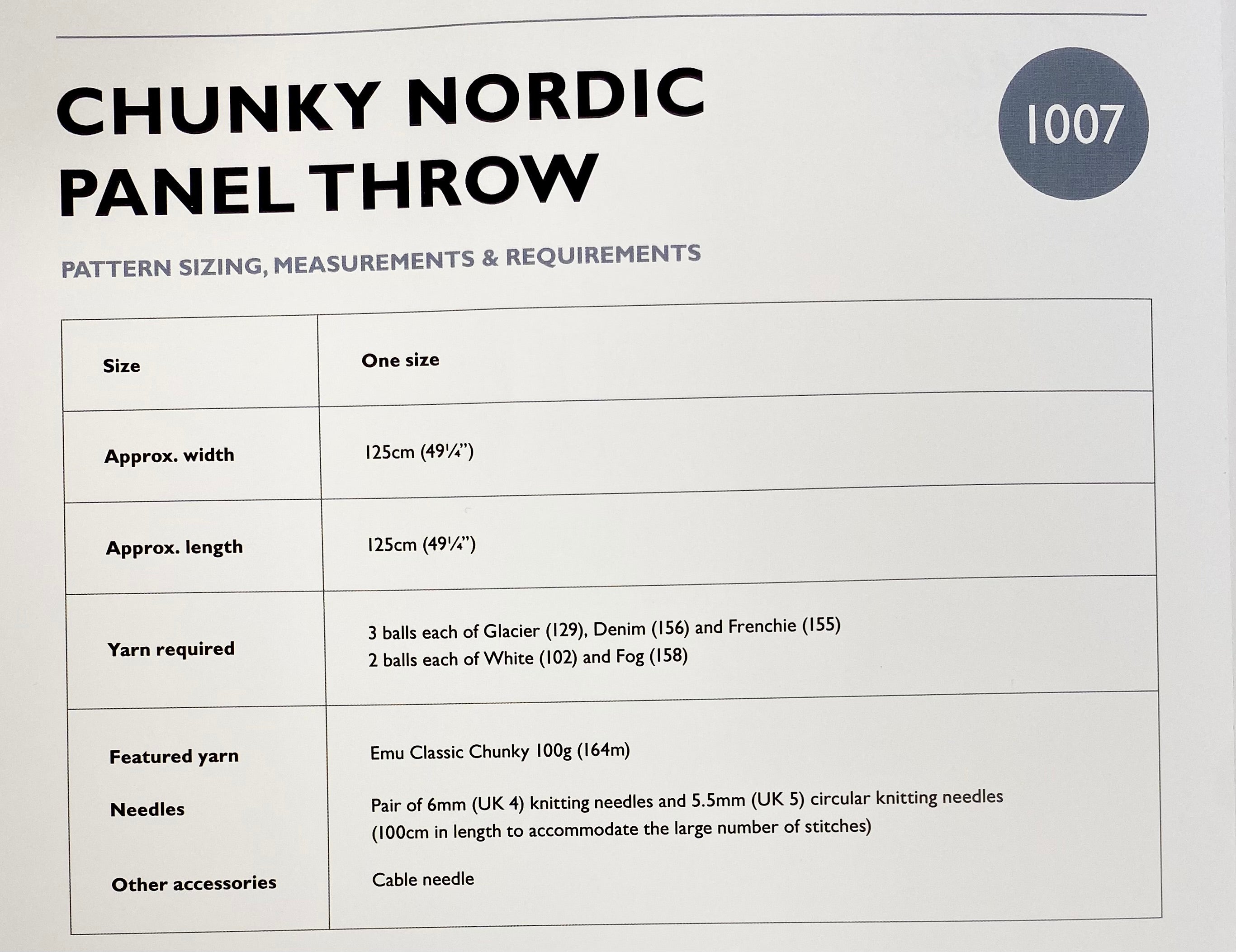 Emu Knitting Pattern  Chunky Nordic Panel Throw Chunky - 1007