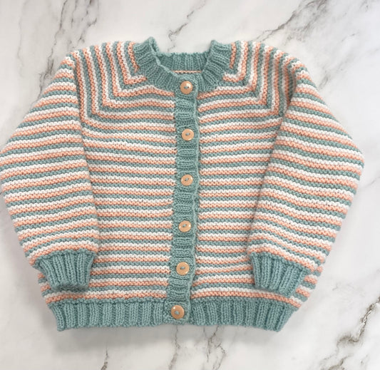 Hand Knitted Striped Cardigan 4-5 Years