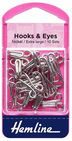 Hemline Hooks & Eyes Size 9 -Nickel -10 Sets~