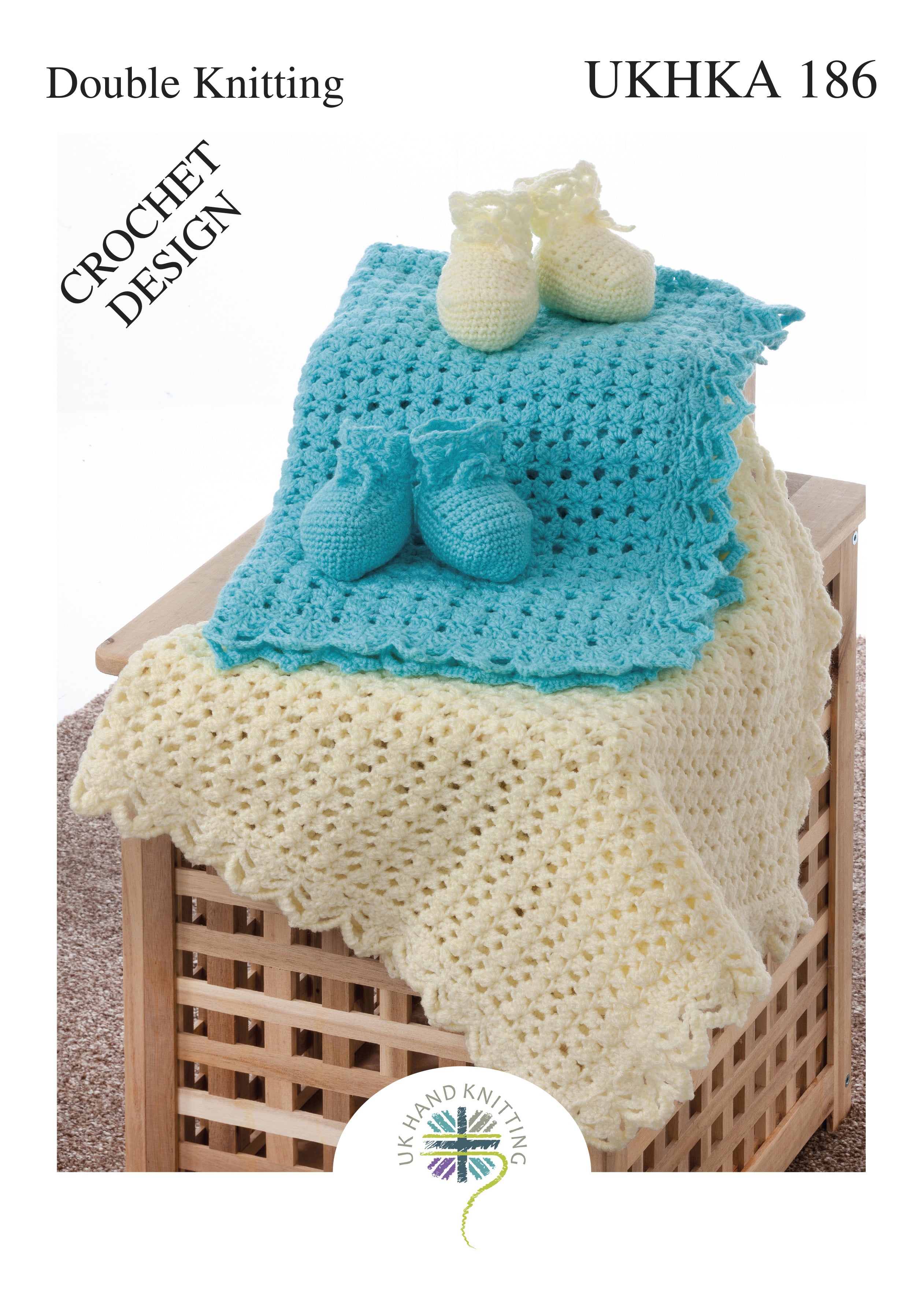 UKHKA 186 Crochet Pattern Baby Blanket and Booties - Double Knitting