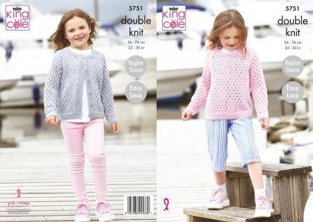 King Cole Easy Lace Jumper and Cardigan Children's 5751 Double Knittin ...